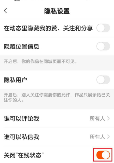 快手怎么隐藏在线状态第6步