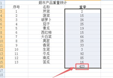 如何求和表格一排数字第3步